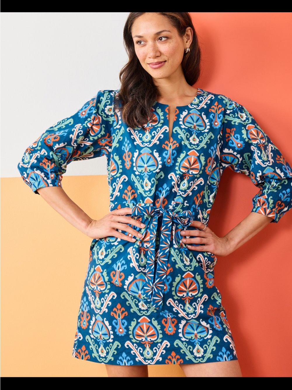 Printfresh Blue Teal Floral-Pattern Mini Dress
